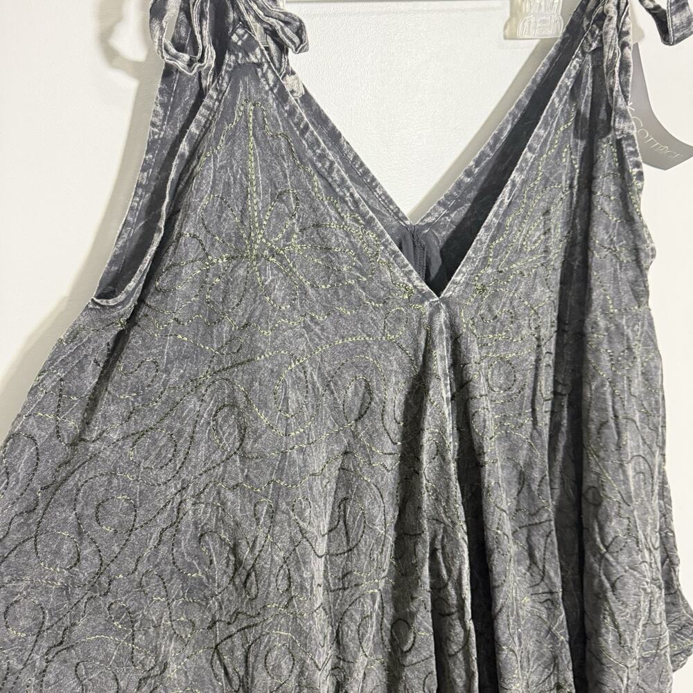 Dark Cottage Fairy Romantic Gray Green Embroidered Dress Asymmetrical L/XL NEW - Picture 3 of 6